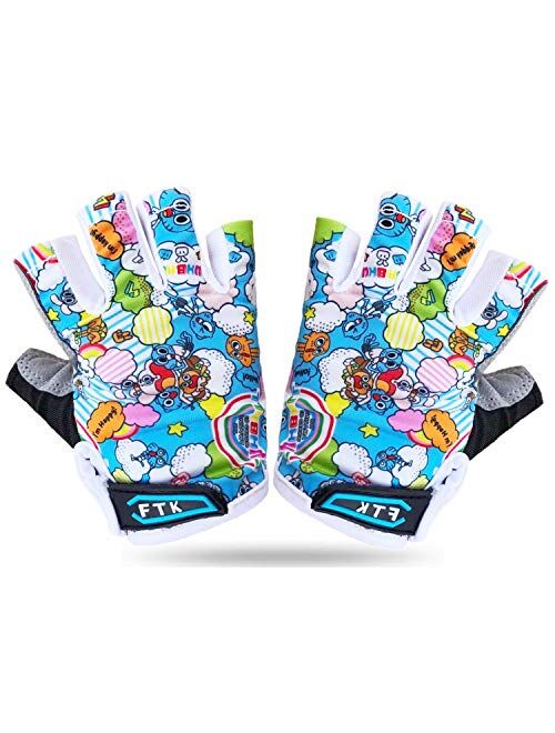 Kids Cycling Gloves Junior Boys Girls Youth Half Finger Gel Padded Fingerless Grip Breathable Non-Slip Small Large for Summer Fishing Bike Riding Climbing Outdoor Sports 