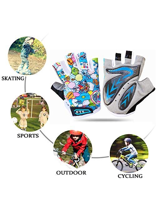 Kids Cycling Gloves Junior Boys Girls Youth Half Finger Gel Padded Fingerless Grip Breathable Non-Slip Small Large for Summer Fishing Bike Riding Climbing Outdoor Sports 