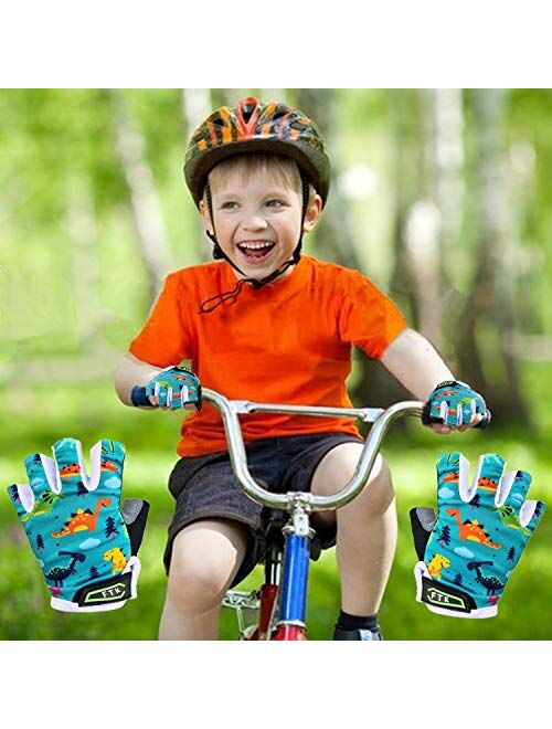 Kids Cycling Gloves Junior Boys Girls Youth Half Finger Gel Padded Fingerless Grip Breathable Non-Slip Small Large for Summer Fishing Bike Riding Climbing Outdoor Sports 