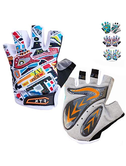 Kids Cycling Gloves Junior Boys Girls Youth Half Finger Gel Padded Fingerless Grip Breathable Non-Slip Small Large for Summer Fishing Bike Riding Climbing Outdoor Sports 