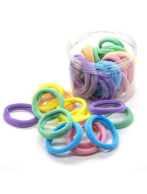 48PCS Seamless Hair Ties Macaron Rainbow Colorful High Elastic Ponytail Holders Hair Bands for Women Girls Teens Children Thick Hair Thin Hair Braided Accessories No Dama