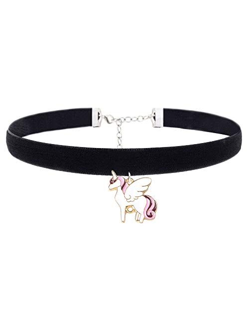 Girls Choker Necklaces Flamingo Unicorn Pandent Accessories for Women Kids Christmas Birthday Gifts