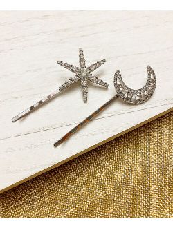 Edison Rose Silvertone Moon & Star Hair Pins Set