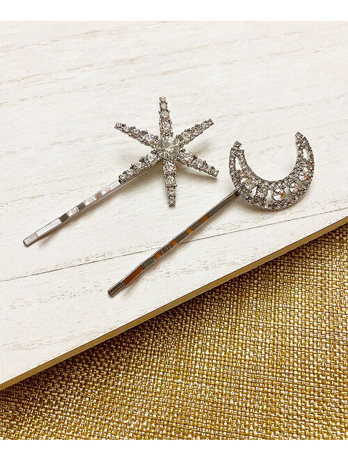 Edison Rose Silvertone Moon & Star Hair Pins Set