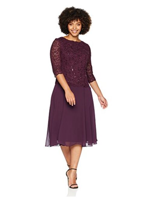 Alex Evenings womens Plus Size Tea-length Lace Mock Special Occasion Dress, Deep Plum, 18 Plus