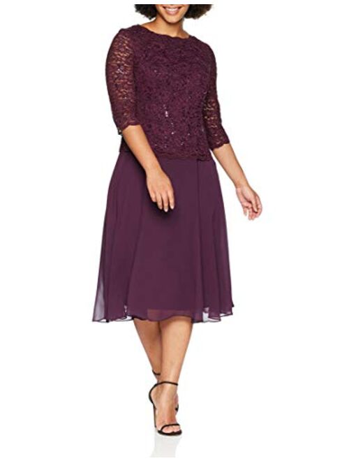 Alex Evenings womens Plus Size Tea-length Lace Mock Special Occasion Dress, Deep Plum, 18 Plus