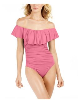 Polyester Off Shoulder Ruffle Swimsuit