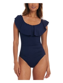 Polyester Off Shoulder Ruffle Swimsuit