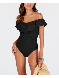 Polyester Off Shoulder Ruffle Swimsuit