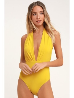 Blend Plunging Neck Backless Swimsuit