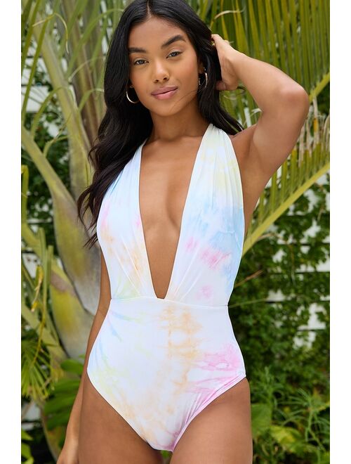 Lulus Blend Plunging Neck Backless Swimsuit