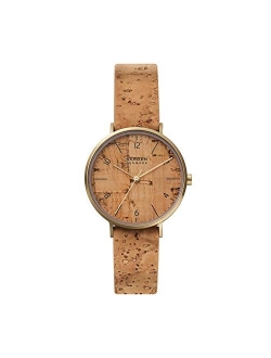 Womens Pro Planet Aaren Naturals Recycled Stainless Steel Minimalist Watch With Leather Alternatives Bands Made With Mulberry Bark, Cork And Apple