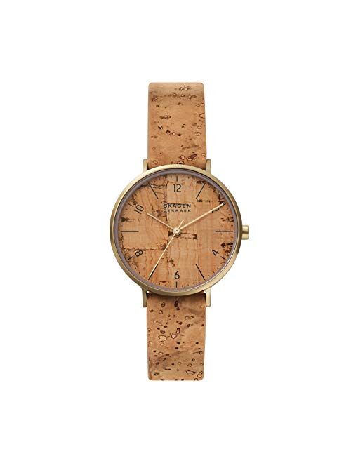 Skagen Womens Pro Planet Aaren Naturals Recycled Stainless Steel Minimalist Watch With Leather Alternatives Bands Made With Mulberry Bark, Cork And Apple