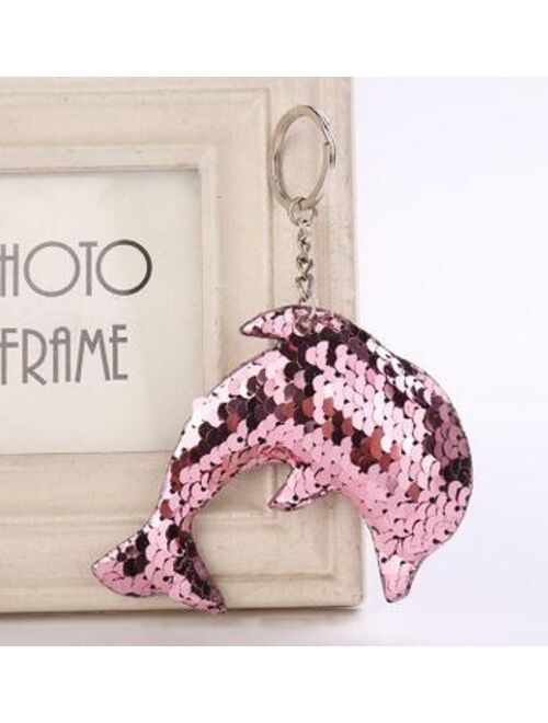 100pcs/lot Creative Lovely Sequin Dolphin Keychain Glitter Key Rings Gifts for Women Car Bag Pendant dolphine key ring