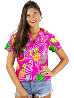 Hawaiian Blouse Shirt for Women Funky Casual Button Down Very Loud Shortsleeve Flamingos