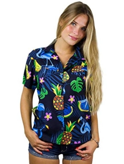 Hawaiian Blouse Shirt for Women Funky Casual Button Down Very Loud Shortsleeve Flamingos