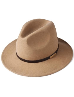 Fedora Hats for Men Women 100% Australian Wool Felt Wide Brim Hat Leather Belt Crushable Packable