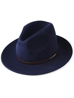 Fedora Hats for Men Women 100% Australian Wool Felt Wide Brim Hat Leather Belt Crushable Packable