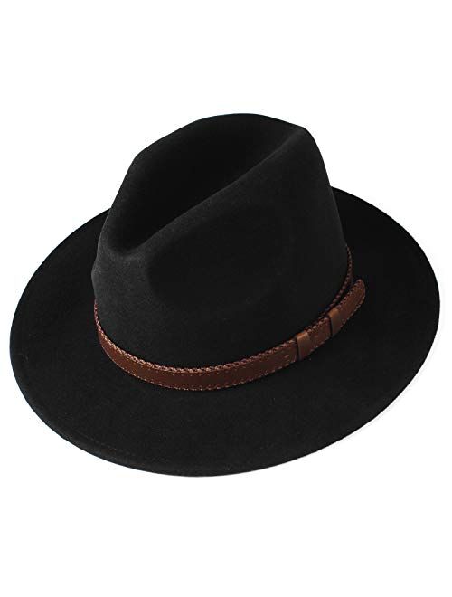FURTALK Fedora Hats for Men Women 100% Australian Wool Felt Wide Brim Hat Leather Belt Crushable Packable