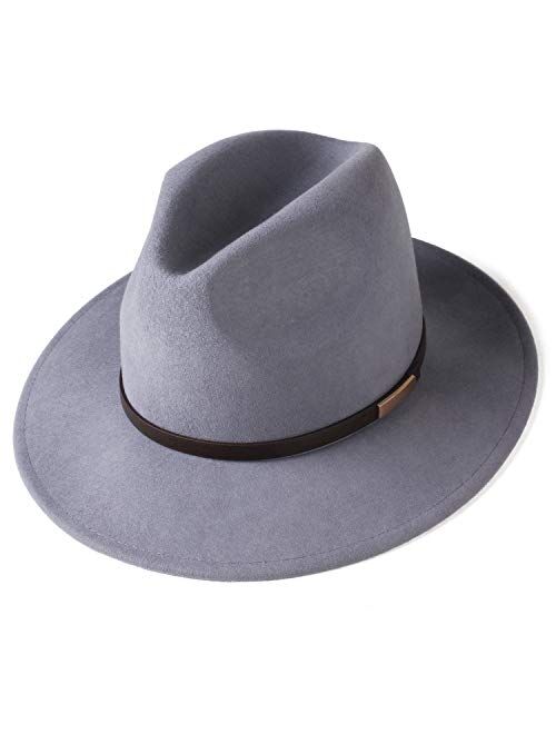 FURTALK Fedora Hats for Men Women 100% Australian Wool Felt Wide Brim Hat Leather Belt Crushable Packable