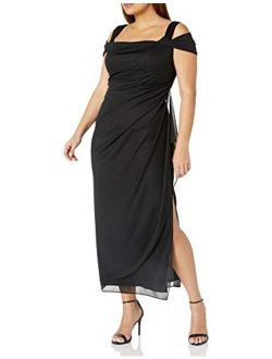 Women's Plus Size Cold-Shoulder Dress Side Ruched Skirt