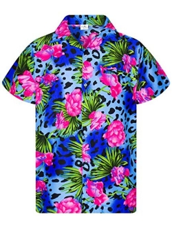 Hawaiian Shirt for Men Funky Casual Button Down Very Loud Shortsleeve Unisex Leopard Flowers