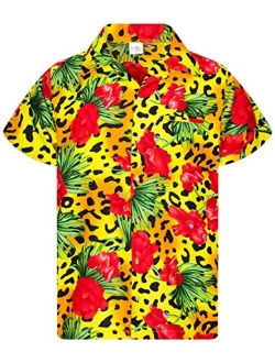 Hawaiian Shirt for Men Funky Casual Button Down Very Loud Shortsleeve Unisex Leopard Flowers