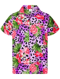 Hawaiian Shirt for Men Funky Casual Button Down Very Loud Shortsleeve Unisex Leopard Flowers