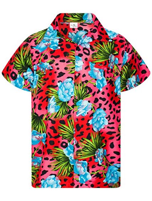 KING KAMEHA Hawaiian Shirt for Men Funky Casual Button Down Very Loud Shortsleeve Unisex Leopard Flowers