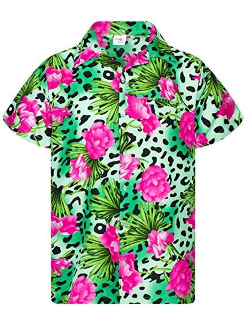 KING KAMEHA Hawaiian Shirt for Men Funky Casual Button Down Very Loud Shortsleeve Unisex Leopard Flowers