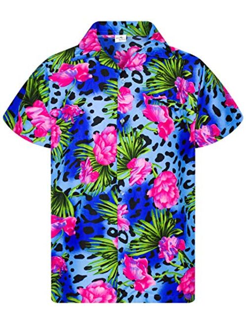 KING KAMEHA Hawaiian Shirt for Men Funky Casual Button Down Very Loud Shortsleeve Unisex Leopard Flowers