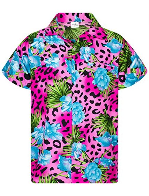 KING KAMEHA Hawaiian Shirt for Men Funky Casual Button Down Very Loud Shortsleeve Unisex Leopard Flowers