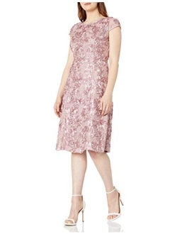 Women's Tea Length Dress with Rosette Detail (Petite and Regular)