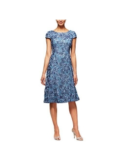 Women's Tea Length Dress with Rosette Detail (Petite and Regular)