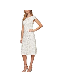 Women's Tea Length Dress with Rosette Detail (Petite and Regular)