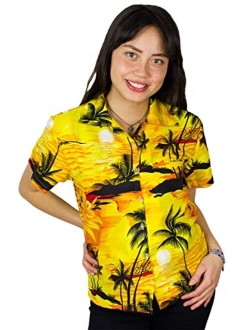 Hawaiian Blouse Shirt for Women Funky Casual Button Down Very Loud Shortsleeve Small Flower