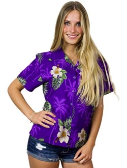 Hawaiian Blouse Shirt for Women Funky Casual Button Down Very Loud Shortsleeve Small Flower