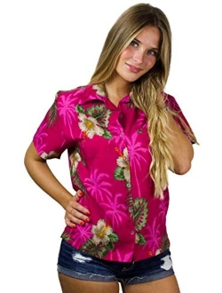 Hawaiian Blouse Shirt for Women Funky Casual Button Down Very Loud Shortsleeve Small Flower