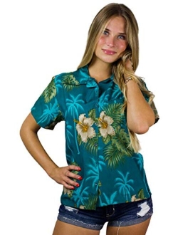 Hawaiian Blouse Shirt for Women Funky Casual Button Down Very Loud Shortsleeve Small Flower