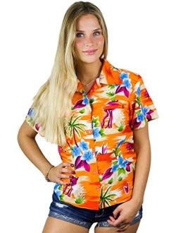 Hawaiian Blouse Shirt for Women Funky Casual Button Down Very Loud Shortsleeve Small Flower