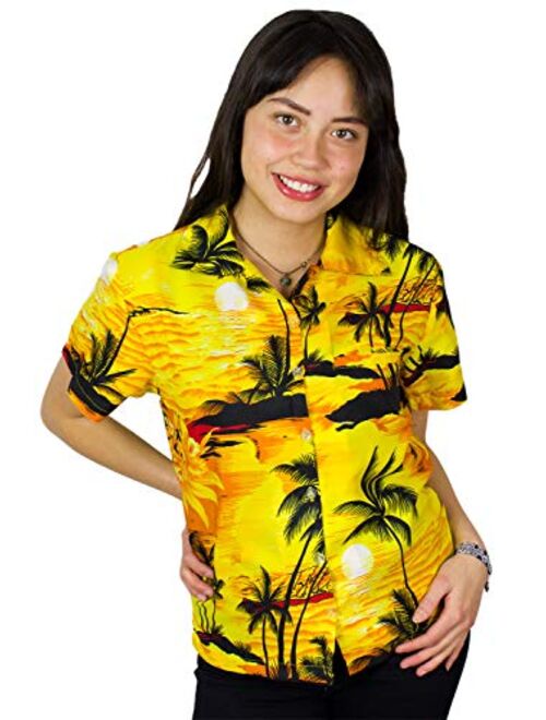 KING KAMEHA Hawaiian Blouse Shirt for Women Funky Casual Button Down Very Loud Shortsleeve Small Flower