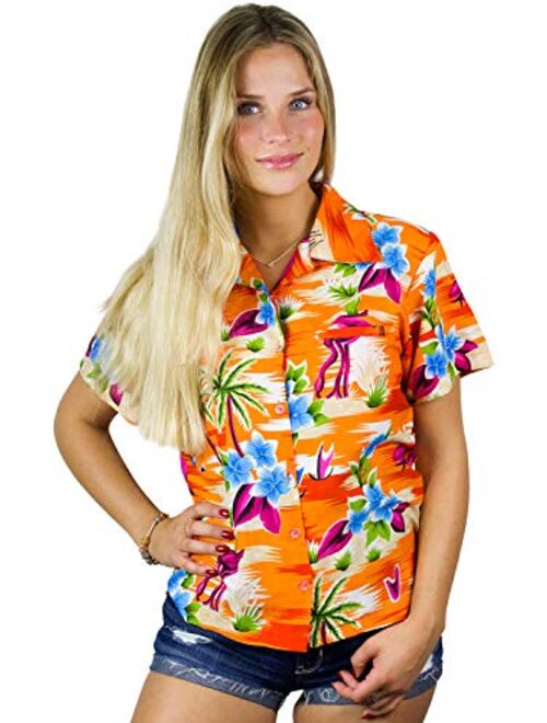 KING KAMEHA Hawaiian Blouse Shirt for Women Funky Casual Button Down Very Loud Shortsleeve Small Flower