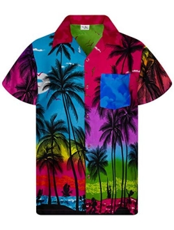 Funky Casual Hawaiian Shirt for Men Front Pocket Button Down Very Loud Shortsleeve Unisex Beach Print