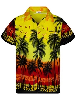 Funky Casual Hawaiian Shirt for Men Front Pocket Button Down Very Loud Shortsleeve Unisex Beach Print