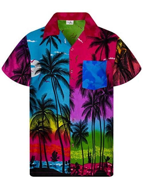 KING KAMEHA Funky Casual Hawaiian Shirt for Men Front Pocket Button Down Very Loud Shortsleeve Unisex Beach Print