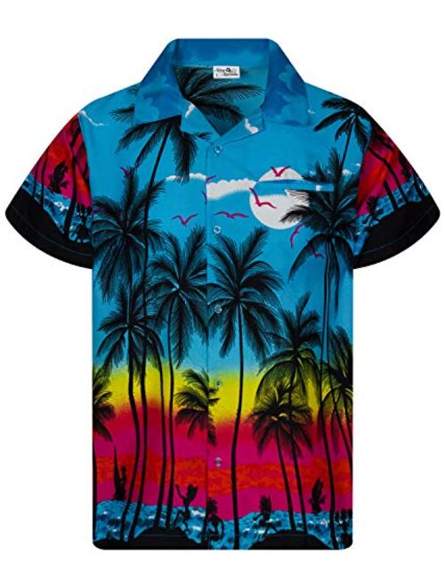 KING KAMEHA Funky Casual Hawaiian Shirt for Men Front Pocket Button Down Very Loud Shortsleeve Unisex Beach Print