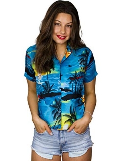 Funky Casual Hawaiian Blouse Shirt for Women Front Pocket Button Down Very Loud Shortsleeve Surf Print