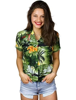 Funky Casual Hawaiian Blouse Shirt for Women Front Pocket Button Down Very Loud Shortsleeve Surf Print