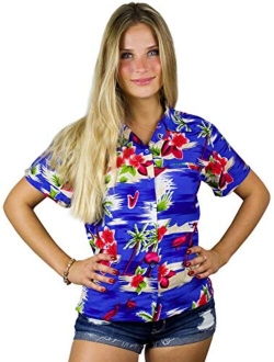 Hawaiian Blouse Shirt for Women Funky Casual Button Down Very Loud Shortsleeve Flamingos