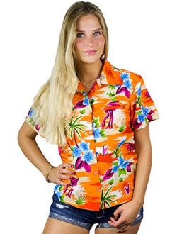 Hawaiian Blouse Shirt for Women Funky Casual Button Down Very Loud Shortsleeve Flamingos